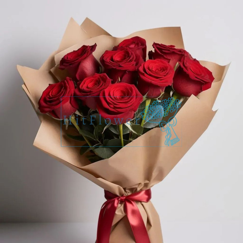 Букет из 9 красных роз Букет роз 9 красных роз